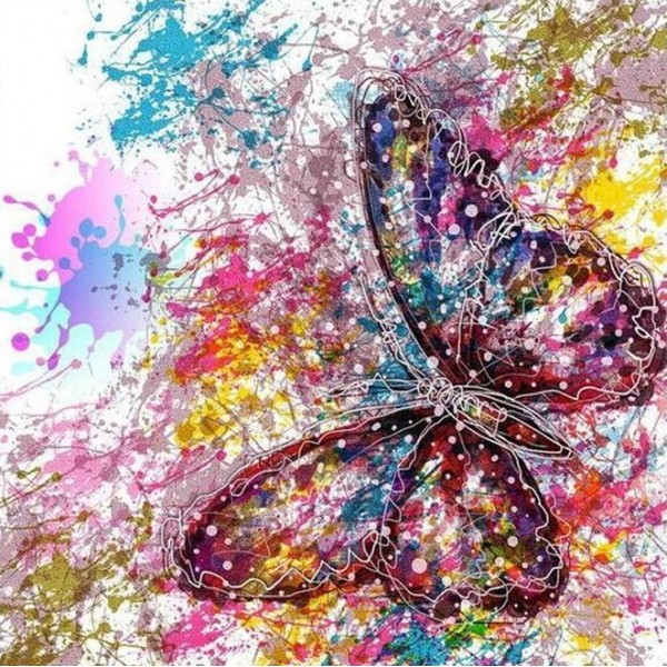 5D Kit Broderie Diamants/Diamond Painting Aquarelle Papillons Colorés