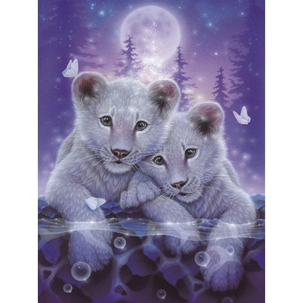5D Kit Broderie Diamants/Diamond Painting Tableau De Deux Tigres Blancs