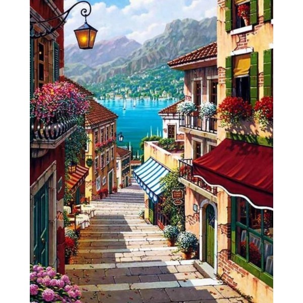 5D Kit Broderie Diamants/Diamond Painting Grosses Soldes Perceuse Paysage Rue