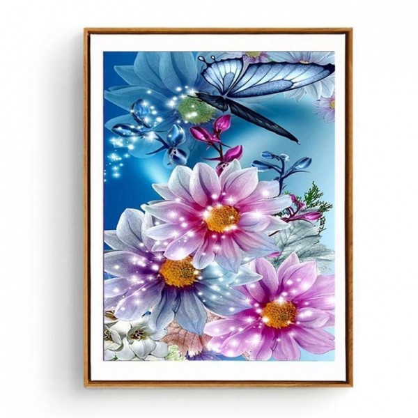 5D Kit Broderie Diamants/Diamond Painting Tableau De Papillons Et De Fleurs