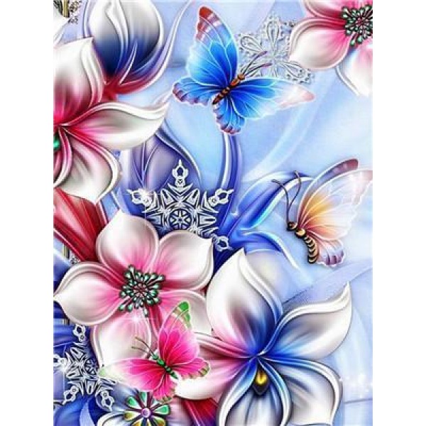 5D Kit Broderie Diamants/Diamond Painting Fleurs Et Papillons D'Art Moderne