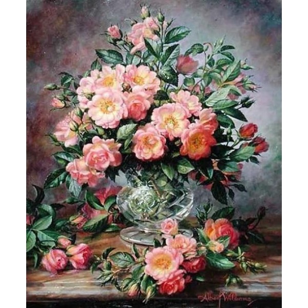 5D Kit Broderie Diamants/Diamond Painting Peinture À L'Huile Belles Fleurs Roses