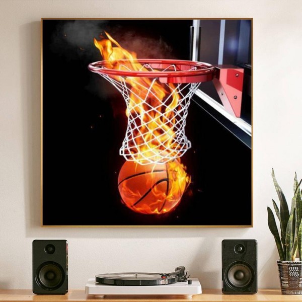 5D Kit Broderie Diamants/Diamond Painting Tableau De Basketball En Feu