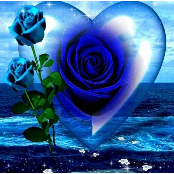 5D Kit Broderie Diamants/Diamond Painting Tableau De Roses Bleus En Forme De Coeur