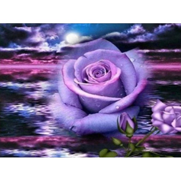 5D Kit Broderie Diamants/Diamond Paintingt Fantaisie De Roses Violettes