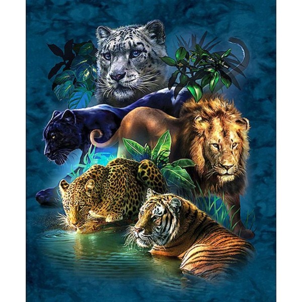 5D Kit Broderie Diamants/Diamond Painting Nouvelle Arrivée Grosses Soldes Nature Jungle Animaux Tigres Lion