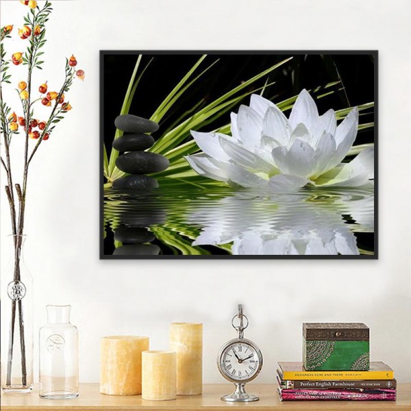 5D Kit Broderie Diamants/Diamond Painting Fleur Lotus Blanc