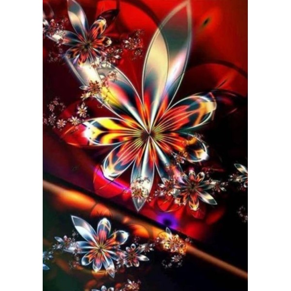 5D Kit Broderie Diamants/Diamond Painting Fleurs Abstraites Colorées D'Art Moderne