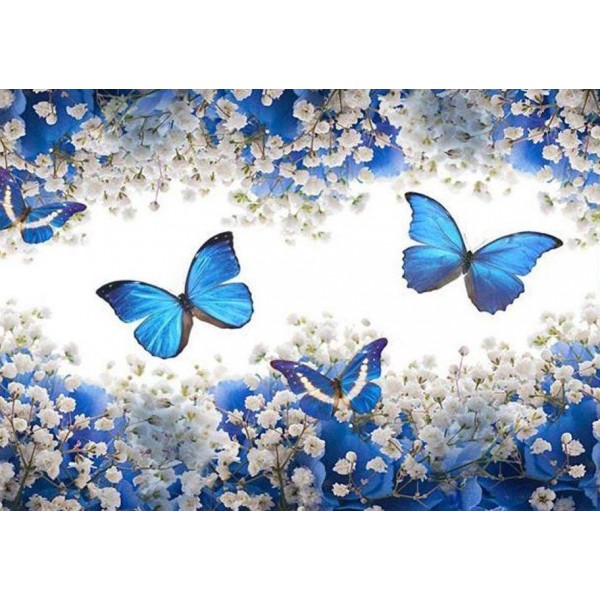 5D Kit Broderie Diamants/Diamond Painting Papillons Bleus D'Art Moderne